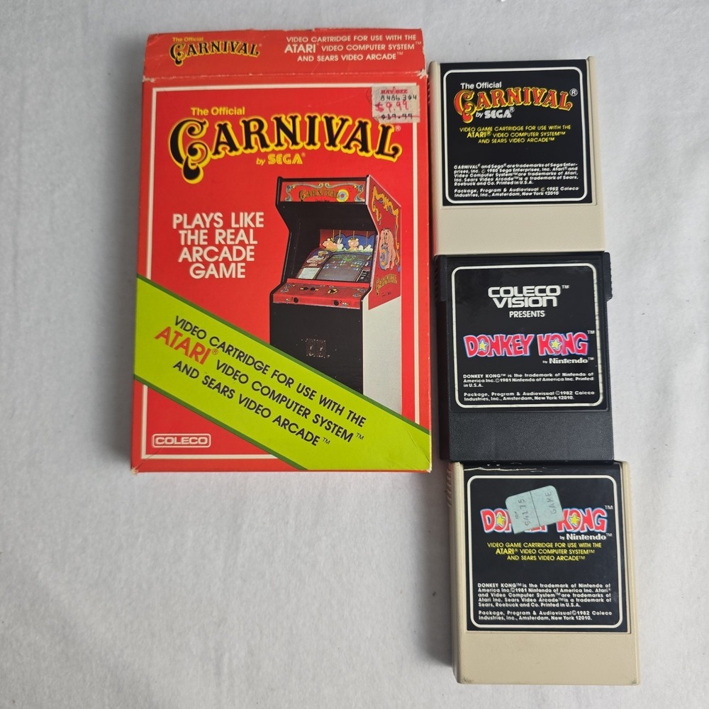 ColecoVision Atari 2600 Lot of 3 Vintage Games Carnival Donkey Kong 1980s
